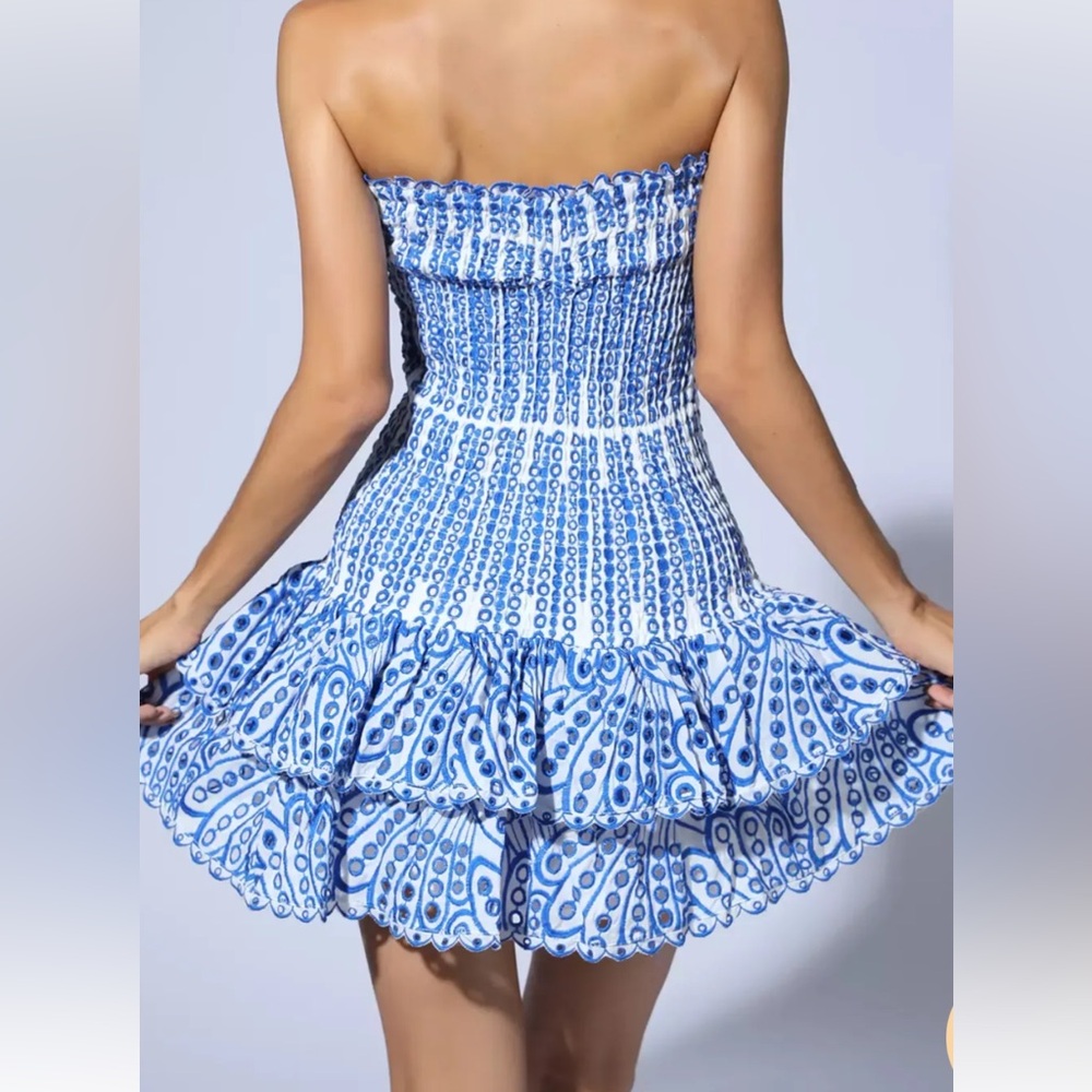 Blue Strapless Ruffle Dress - Picture 2 of 5